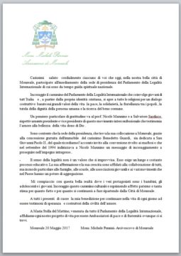 Parlamento della Legalità -  lettera Monsignor Pennisi