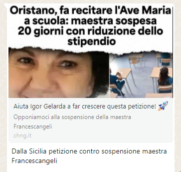 Dalla Sicilia petizione contro sospensione maestra Francescangeli